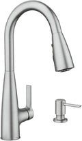 Moen Haelyn Spot Resist Stainless Single-Handle Pull-Down Sprayer Kitchen Faucet Featuring Power Boost for a Faster Clean, Soap Dispenser Included, 87627SRS