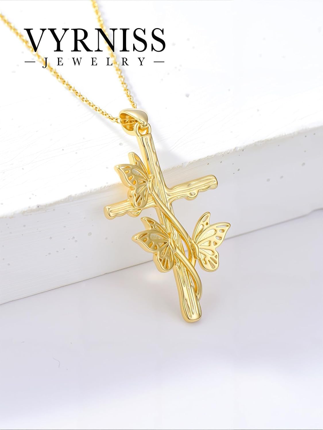 18K Gold Cross Pendant for Women Gold Cross Necklace 18K Gold Jewelry Religious Gift