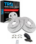 TRQ Performance Front Brake Pad and Rotor Set Ceramic Drilled Slotted Coated Rotors Compatible with 2012-2018 Nissan Versa 2014-2018 Versa Note