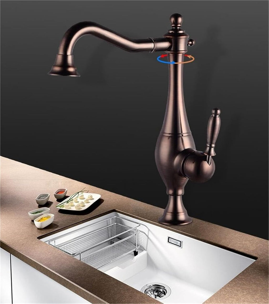 Kitchen Mixer Faucets Hot & Cold Solid Brass Sink Water Taps Single Handle Deck Mounted Crane Vessel(ORB)