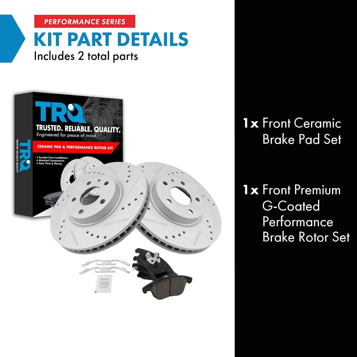 TRQ Performance Front Brake Pad and Rotor Set Ceramic G Coated Drilled Slotted Rotors Compatible with 2013-2020 Ford Fusion 2013-2016 Lincoln MKZ