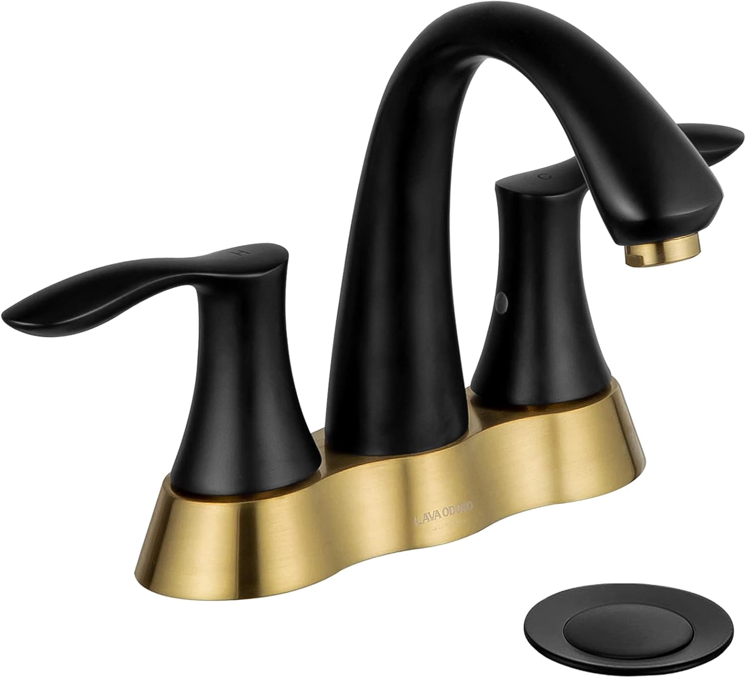 Black and Gold Bathroom Faucet, Lava Odoro 2 Handle 4 Inch Centerset Bathroom Sink Faucet Vanity Faucet with Pop up Drain Assembly Supply Line, BF423-BG
