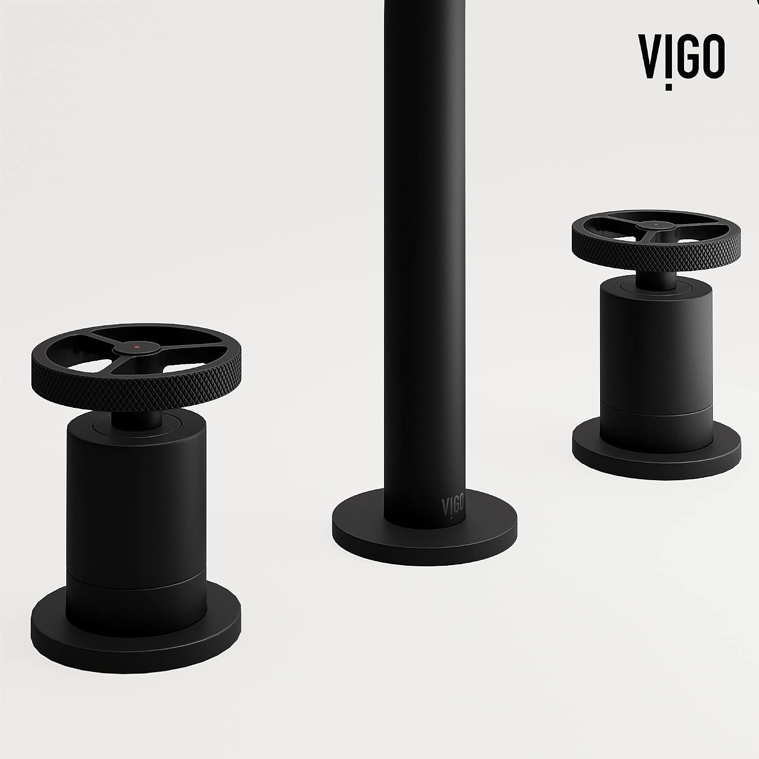 VIGO Cass Two-Handle Three-Hole Mount Widespread Bathroom Sink Faucet, 8-Inch, Matte Black, Modern Design, Solid Brass, 1.2 GPM WaterSense & Ceramic Disc Valve, Corrosion-Resistant