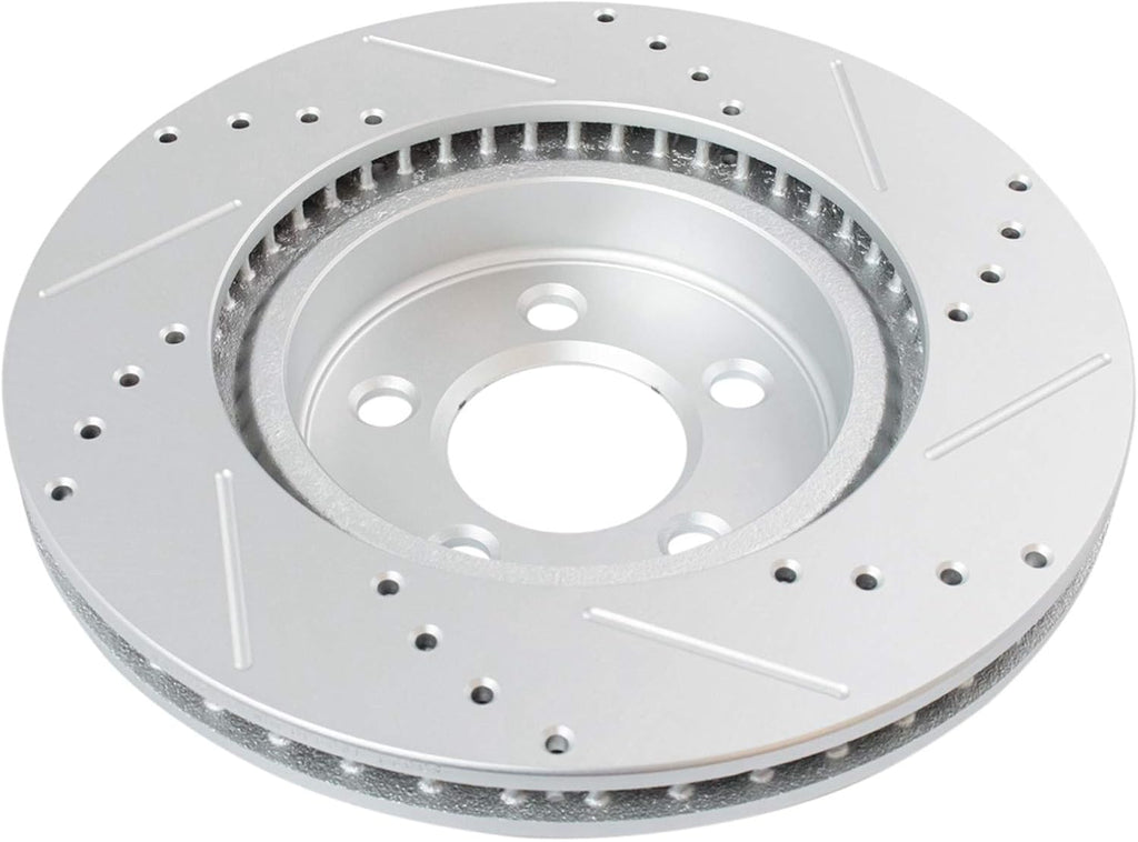 TRQ Performance Front Brake Pad and Rotor Set Ceramic Drilled Slotted Coated Vented Rotors Calipers Compatible with 2005-2010 Chrysler 300 2005-2008 Magnum 2006-2011 Dodge Charger 2009-2011 Challenger