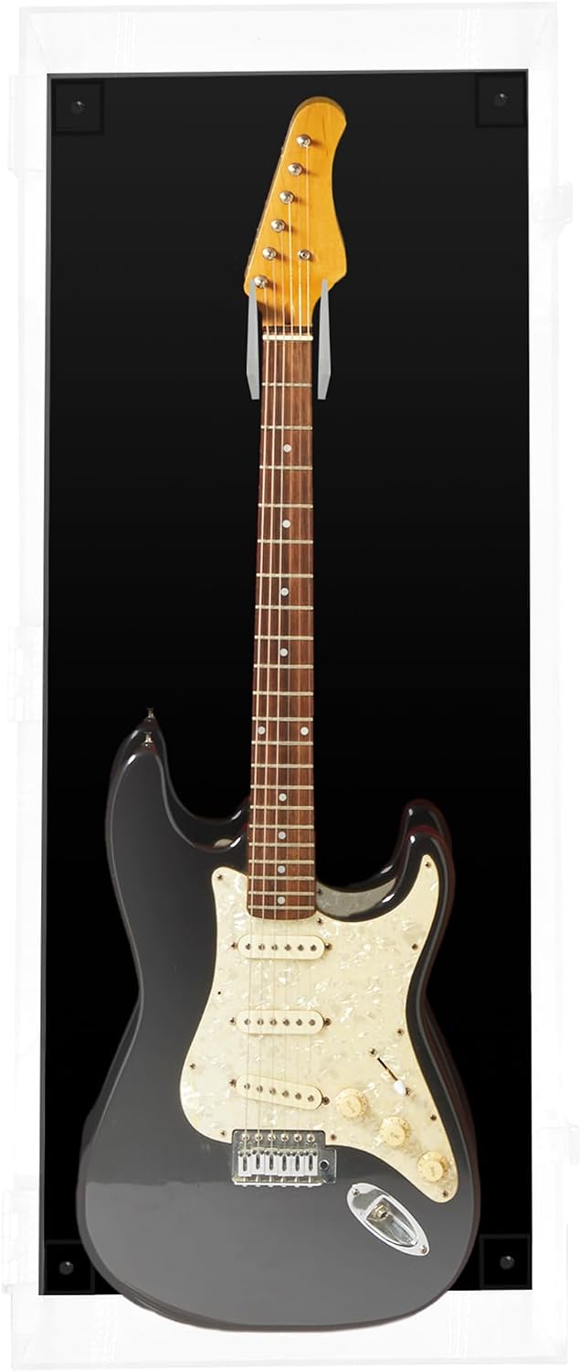 PENNZONI Electric Guitar Display Case - Fully Acrylic Case with Black Back - Horizontal Wall Mount