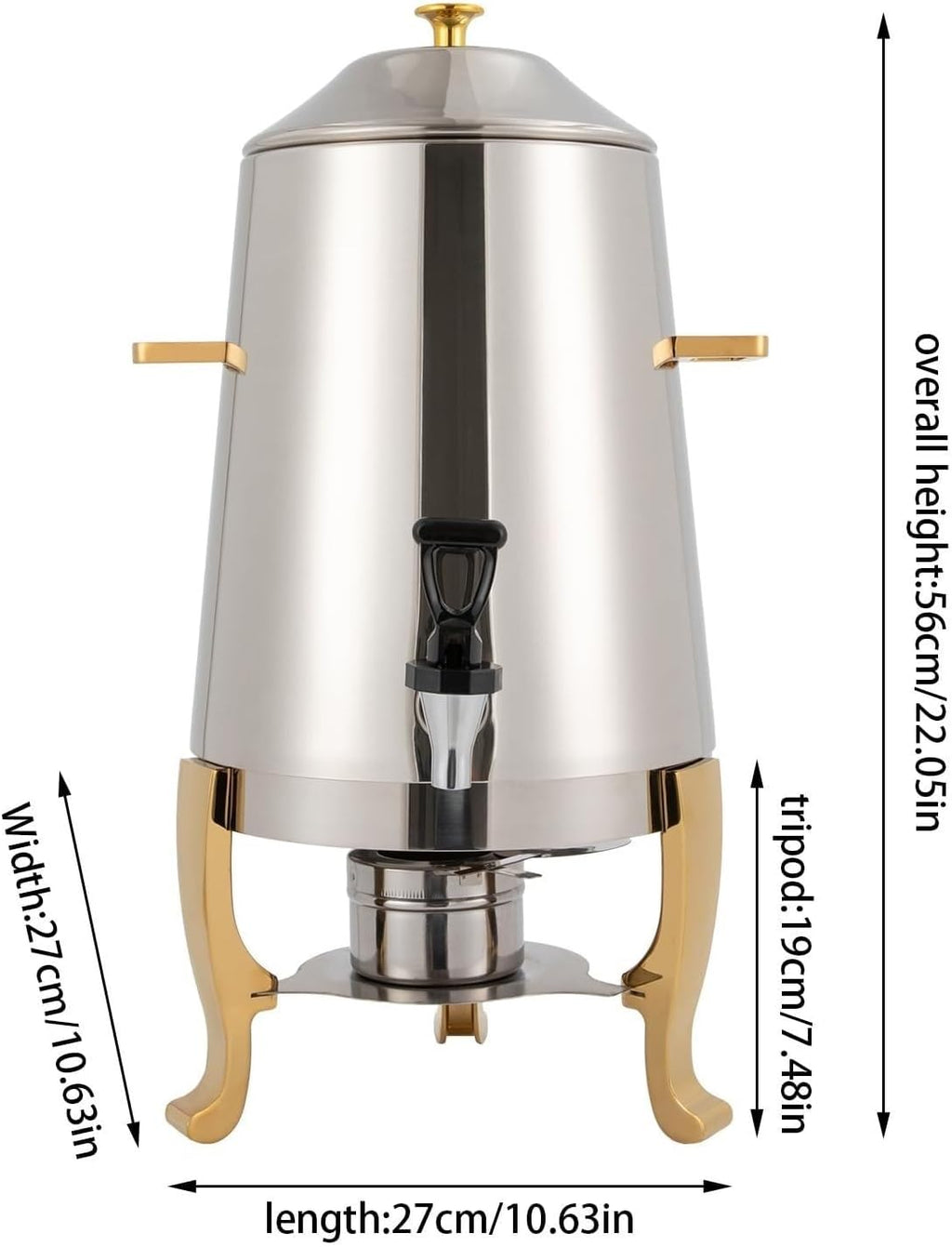 3.4 Gallon Stainless Steel Coffee Urn with Continuous Heating Faucet Hot Beverage Dispenser for Tea Water Parties Buffet Catering(Fuel Gold)