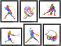 Dignovel Studios 24X36 Unframed (Set of 6) Watercolor Art Print Poster Girl Baseball Softball Helmet Glove Ball bat Blazer Sport Bedroom dnc4