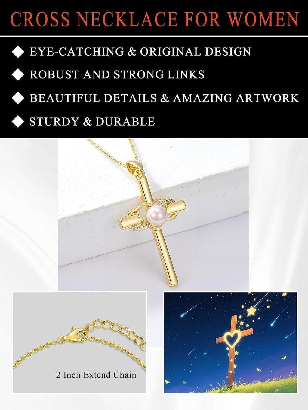 18K Gold Cross Pendant for Women Gold Cross Necklace 18K Gold Jewelry Religious Gift