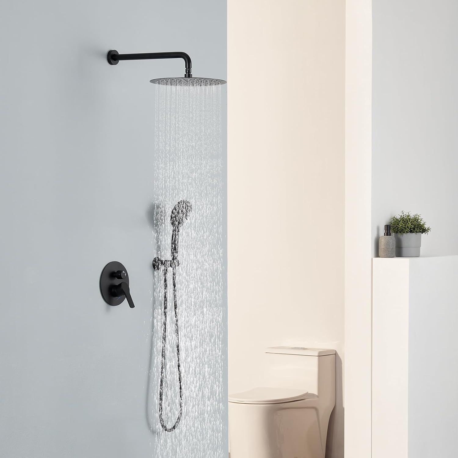 Matte Black Shower System, High Pressure Shower Faucets Sets Complete Has 12 Inches Matte Black Shower Head and Handle Set, Shower Fixtures with Brass Valve for Bathroom
