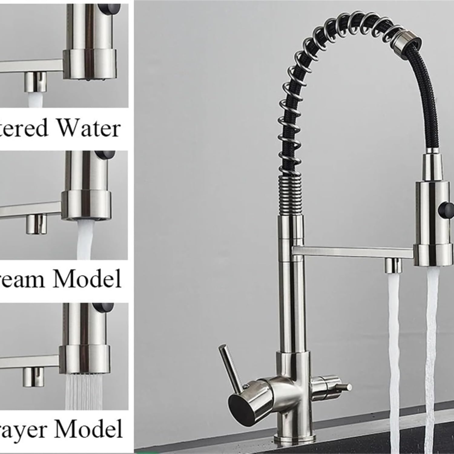 Filtered Kitchen Faucet Pure Drinking Water Brass Kitchen Tap Daul Spout Water Purifier Faucet(Brushed Nickel)
