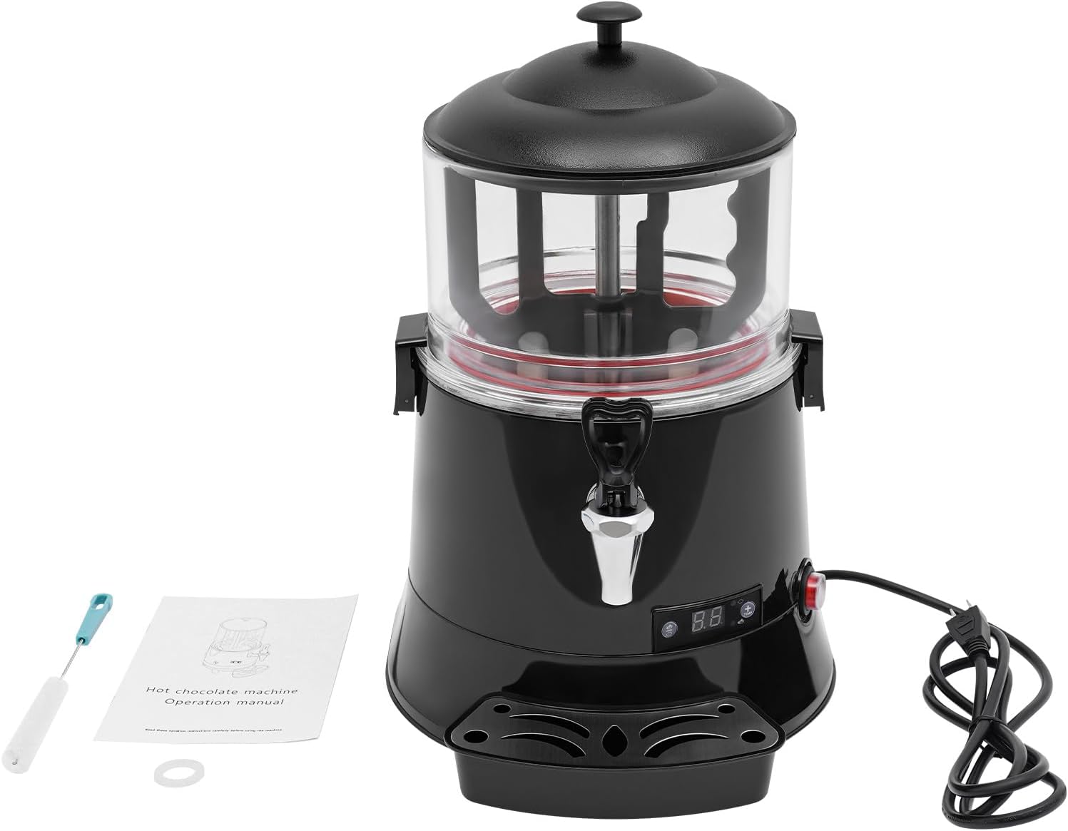 5L Commercial Hot Chocolate Maker Machine Chocolate Dispenser Warmer With Faucet 400W 110V Hot Beverage Warmer for Heating Chocolate Coffee Milk (5L-Red)
