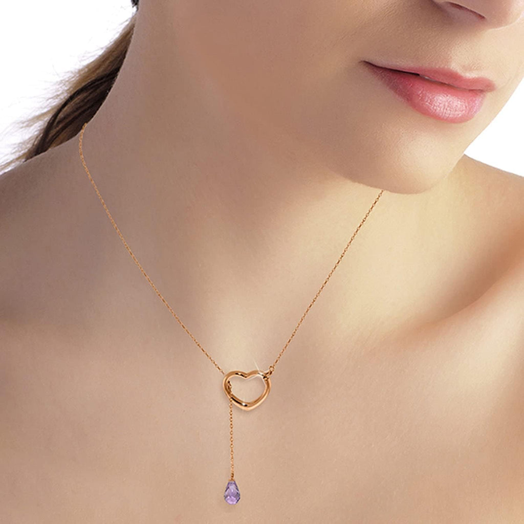 Galaxy Gold GG 14k Gold Open Heart Purple Amethyst Drop Pendant Necklace