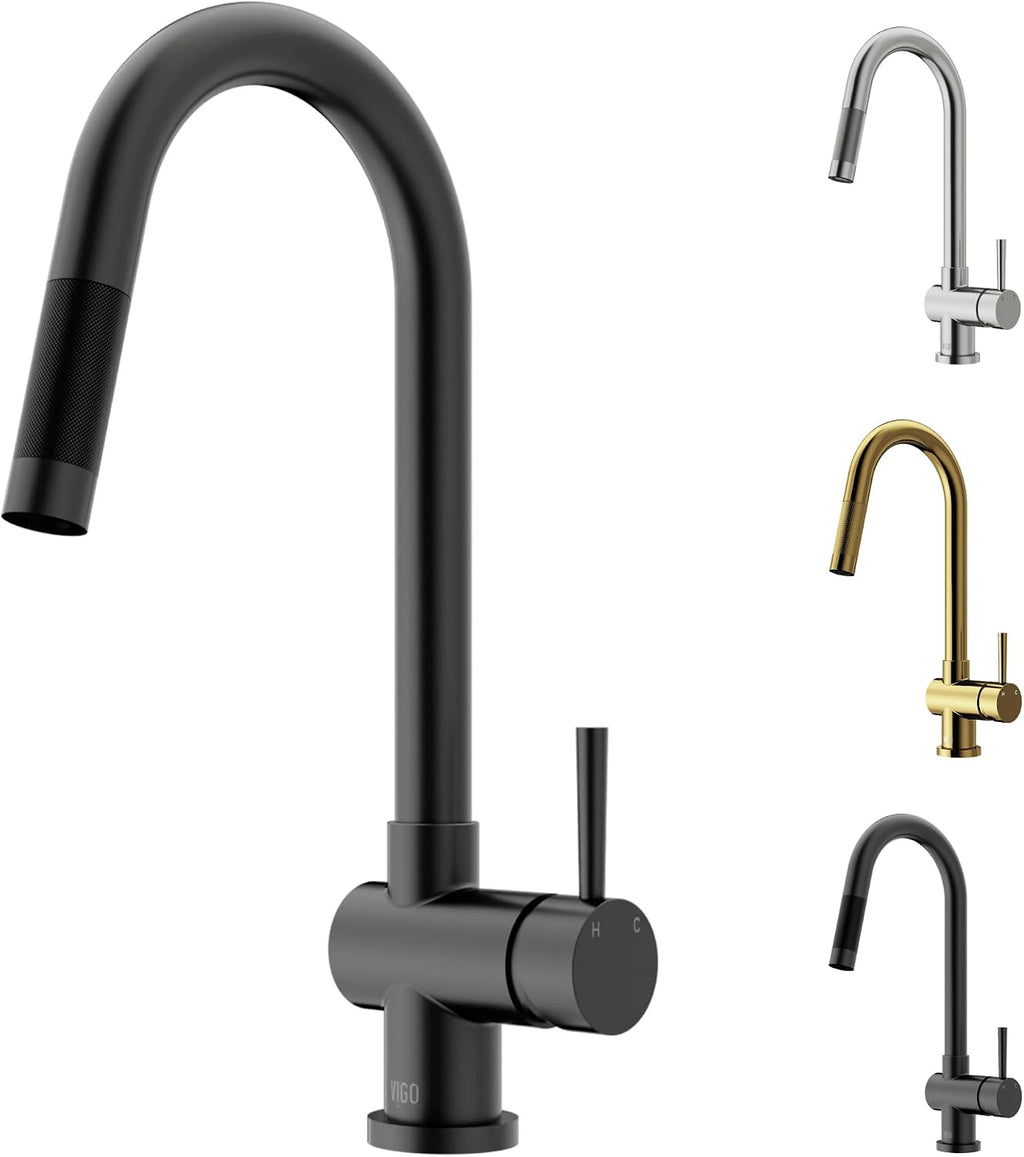 VIGO Gramercy 17'' H Single Handle Pull-Down Spout Kitchen Faucet in Matte Black-VG02008MB