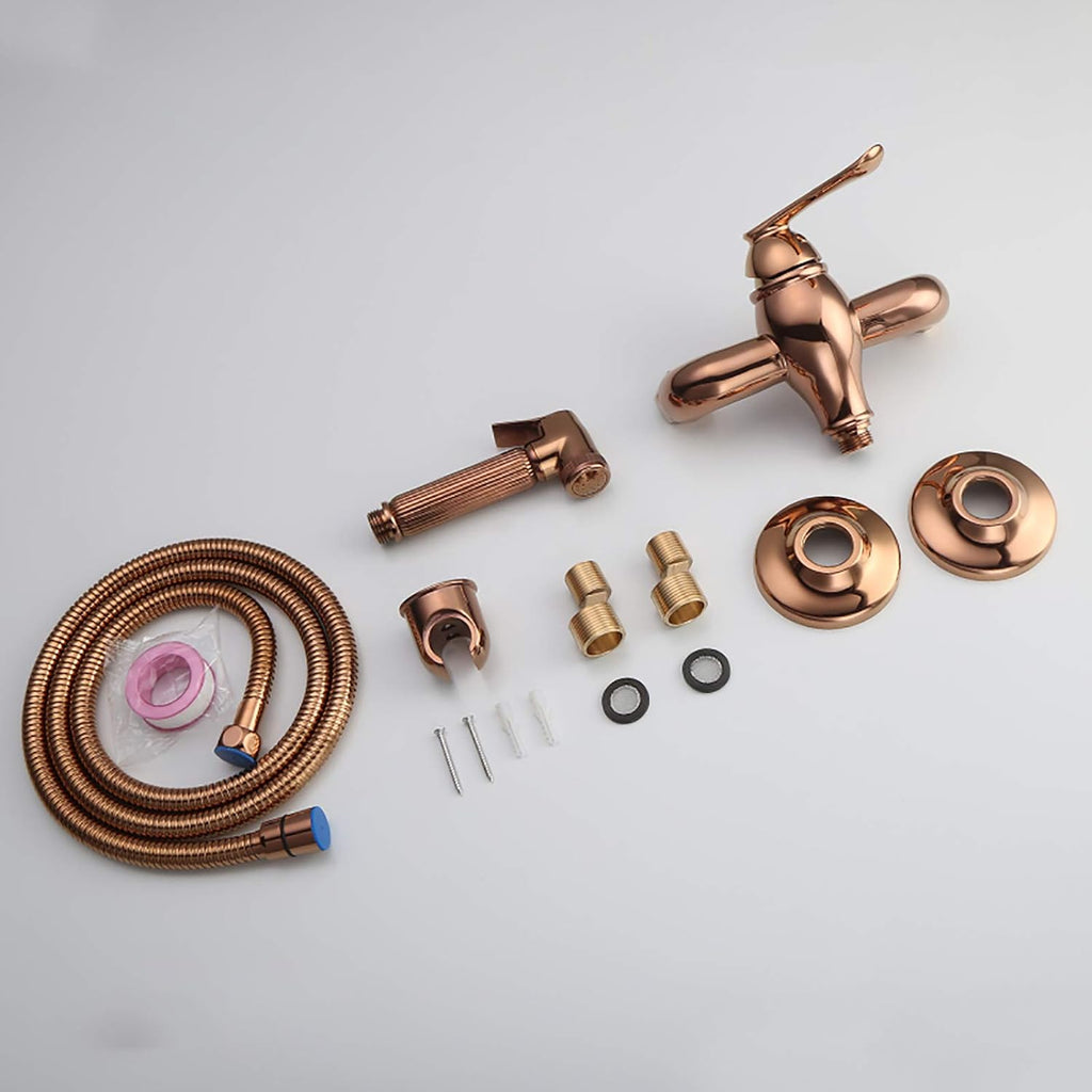 Handheld Bidet Sprayer for Toilet, Rose Gold Wall Mounted Bathroom Cloth Diaper Set with Cold and Hot Water, Brass Kit for Personal Hygiene,Type a(Type B)