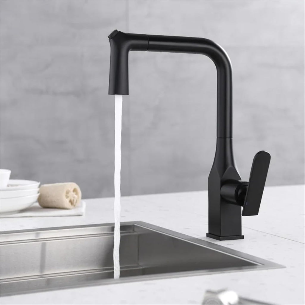 Kitchen Faucets Pull Out Kitchen Tap Single Handle Swivel 360 Degree Water Hot and Cold Mixer Tap(Black)