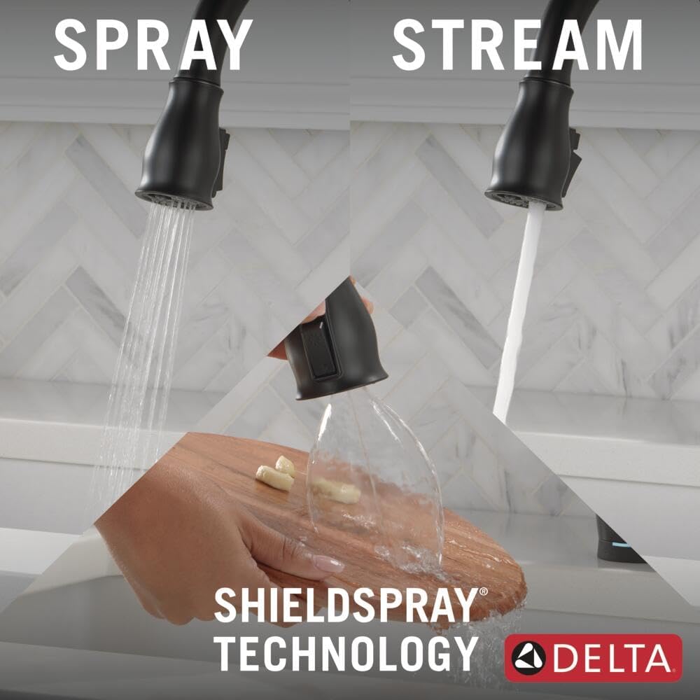 Delta Leland Touchless Kitchen Faucet with Touch Technology, Matte Black Kitchen Sink Faucet with Pull Down Sprayer, Single Hole, Matte Black 9178TL-BL-DST