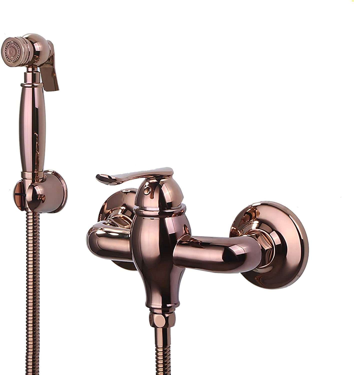 Handheld Bidet Sprayer for Toilet, Rose Gold Wall Mounted Bathroom Cloth Diaper Set with Cold and Hot Water, Brass Kit for Personal Hygiene,Type a(Type a)