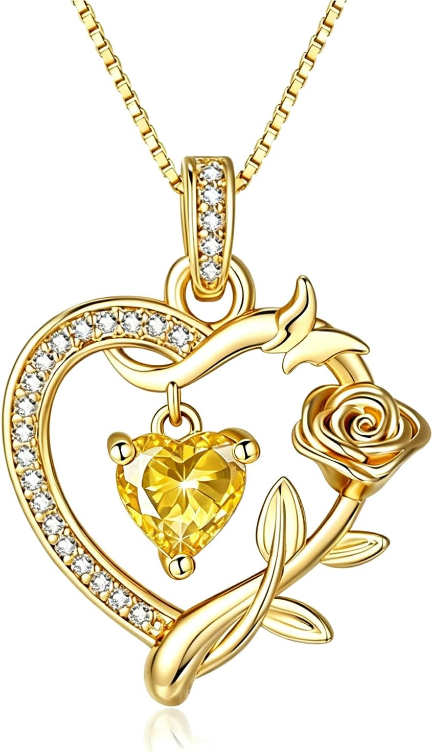 HeartMelody Heart Necklaces for Women Gold,14k 18K White Gold Plated Dainty Rose Butterfly Necklace with Garnet Birthstone Pendant Necklace Everyday Jewelry Birthday Christmas Gifts for Women Mom Her