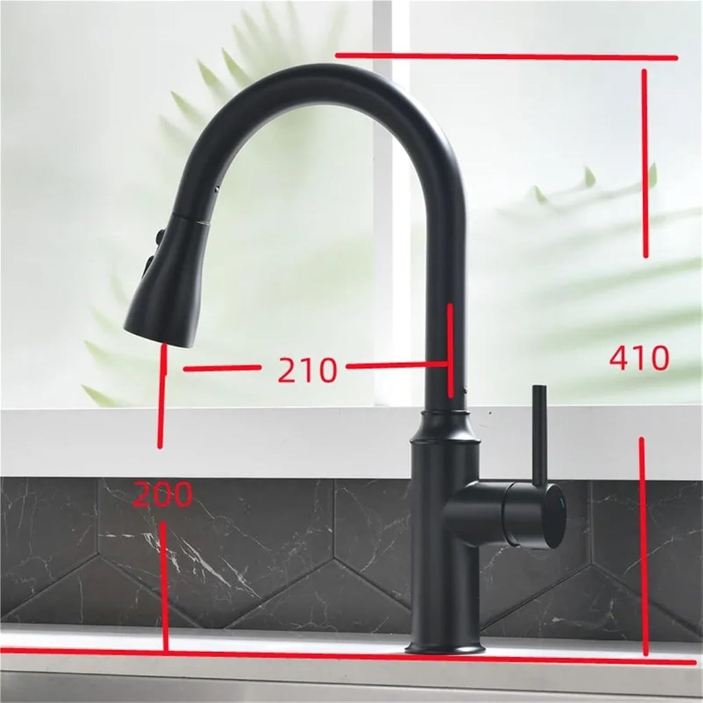 Kitchen Pull-Out Faucet Hot and Cold Water Sink Stainless Steel 360 Rotating Telescopic Faucet(Black)