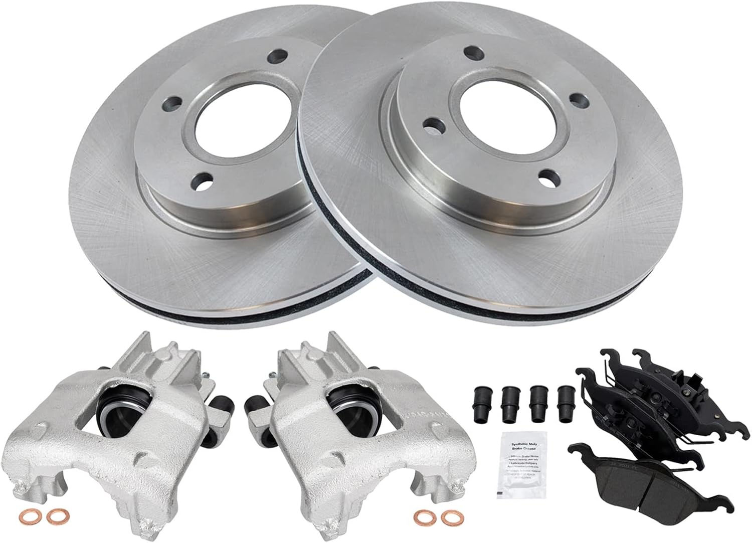 TRQ Front Brake Pad and Rotor Set Semi Metallic Vented Rotors Calipers Compatible with 2000-2004 Ford Focus