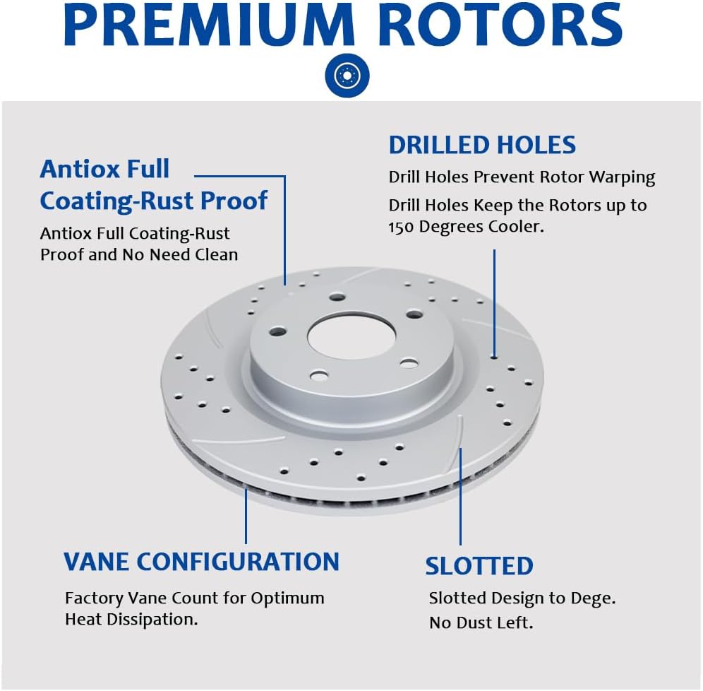 Acinoparts Front(12.80') and Rear(13.03') Brake Kit for Chevy Traverse Buick Enclave GMC Acadia Limited Saturn Outlook Drilled & Slotted Disc Brake Rotors Ceramic Brakes Pads