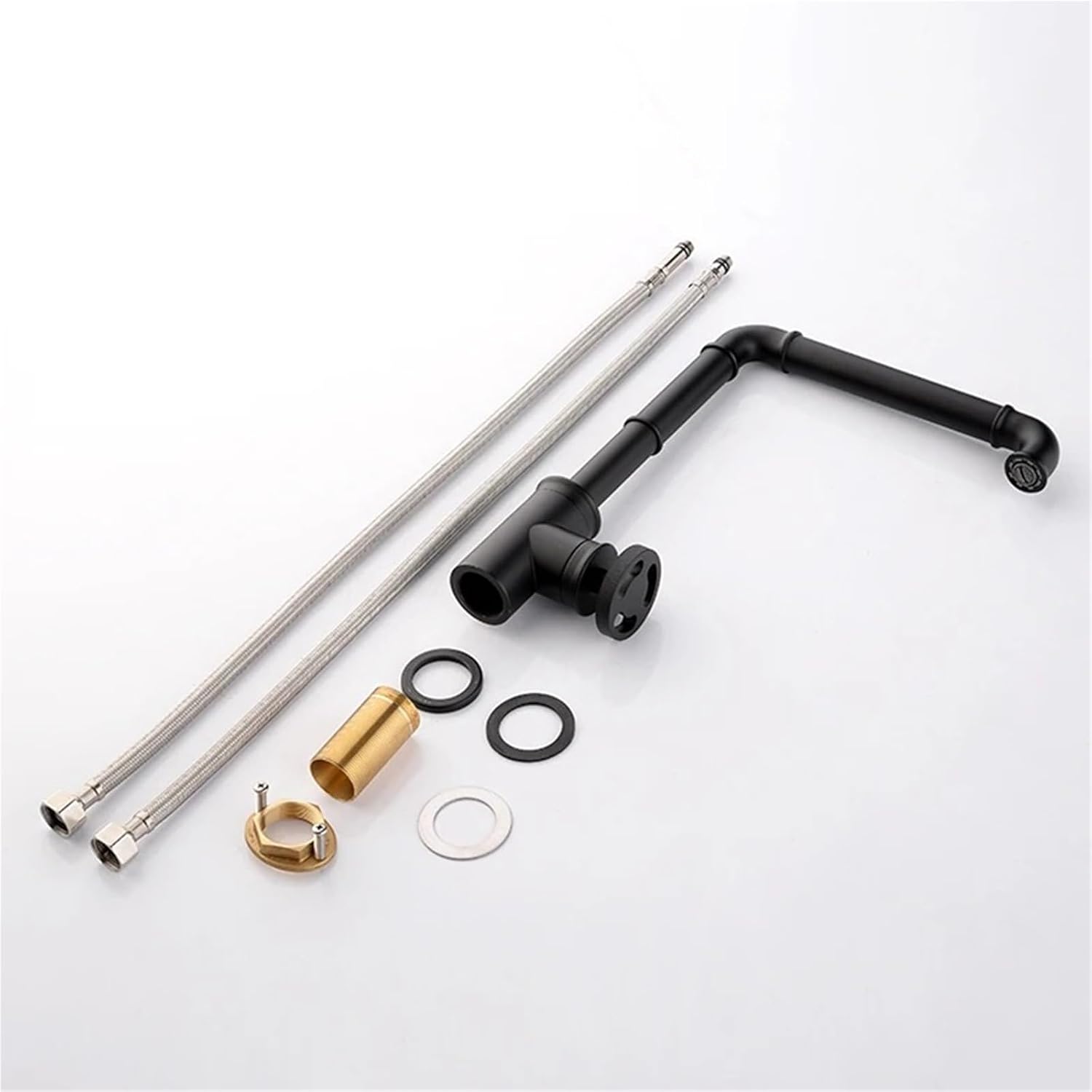 Kitchen Faucets Retro Industrial Style Brass Crane Bathroom Faucets Hot and Cold Water Mixer Tap(Black)