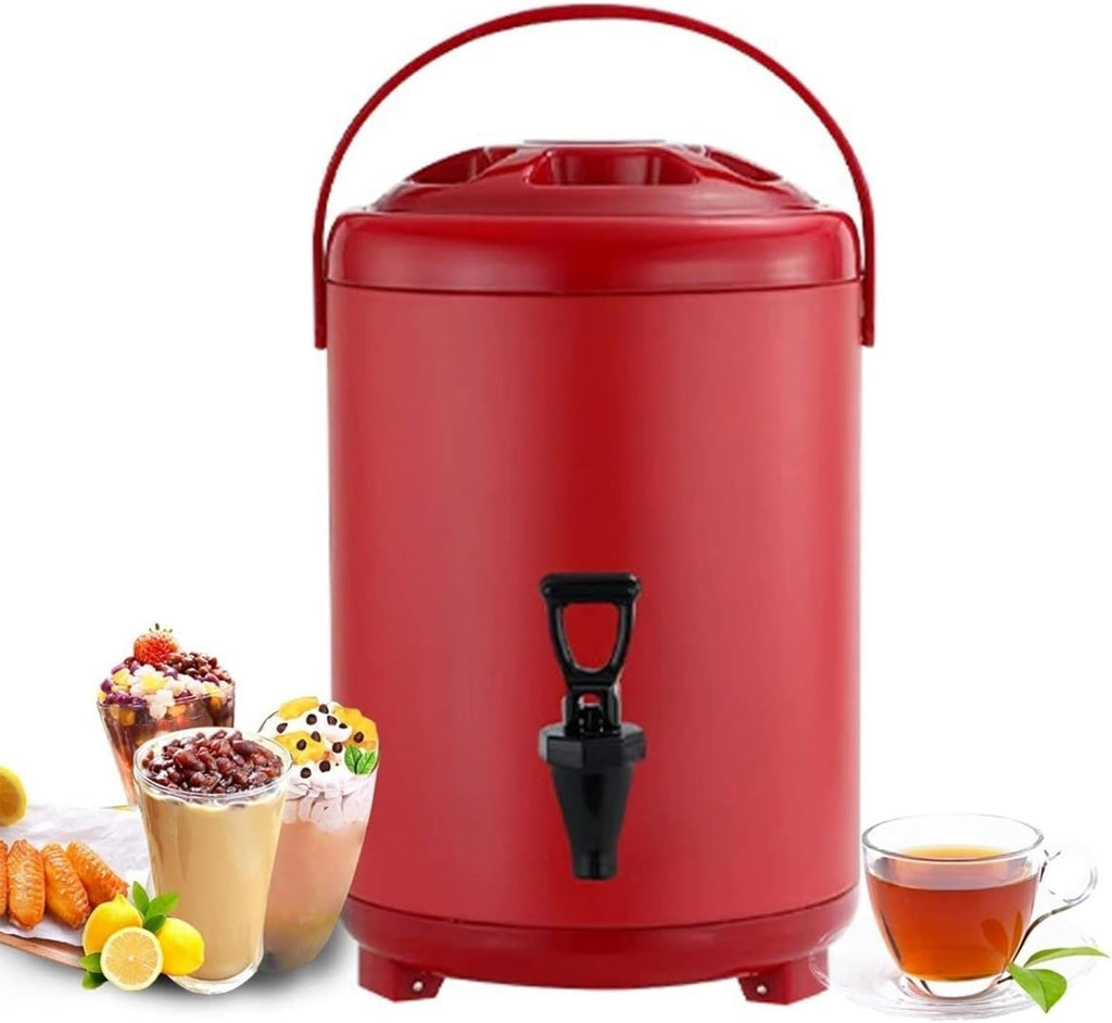 6L 8L 10L 12L Urn Boiler Hot And Cold Water Dispenser Stainless Steel Tea Hot Water Bottle with Faucet Portable Handle Large Capacity Sealing for Catering Office Hotels Party,Red,6L
