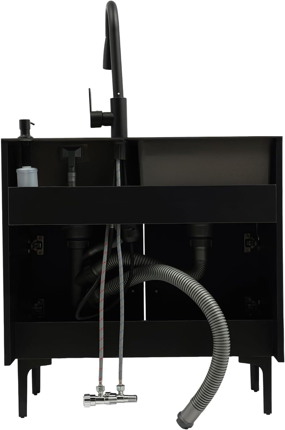 30-Inch Laundry Sink with Cabinet and Pull-Out Sprayer Fauce, Freestanding Kitchen Sink Cabinet w/Stainless Steel Double Sink & Draining Basket, Wash Station Tub for Laundry & Utility Room, Bathroom