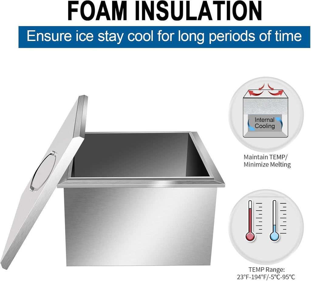 Commercial Stainless Steel Drop-in Ice Bin Chest – Insulated Bar Ice Well for Beverage Service