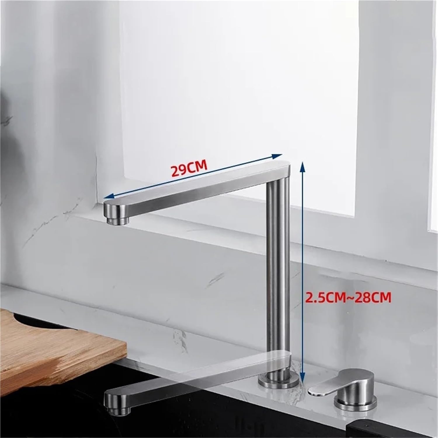 Kitchen Faucet Single Handle Two Hole Hidden Lifting Faucet Invisible Black Sink Tap Cold Hot Water Mixer 360 Rotating(Brushed)