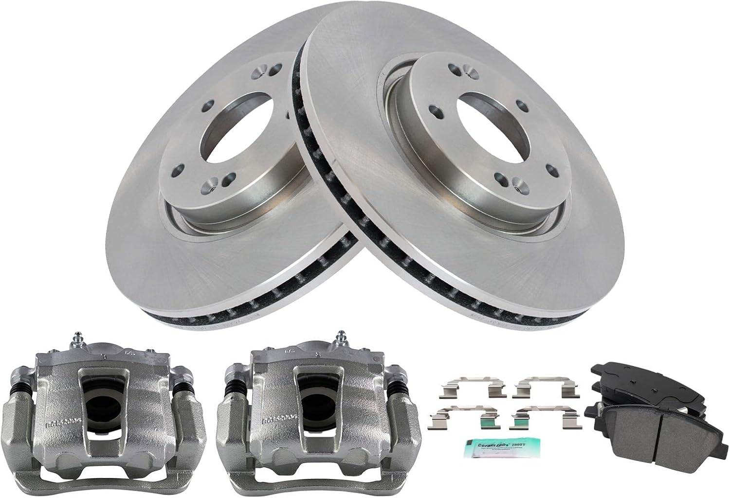 TRQ Front Brake Pad and Rotor Set Semi Metallic Vented Rotors Calipers Compatible with 2011-2014 Hyundai Sonata