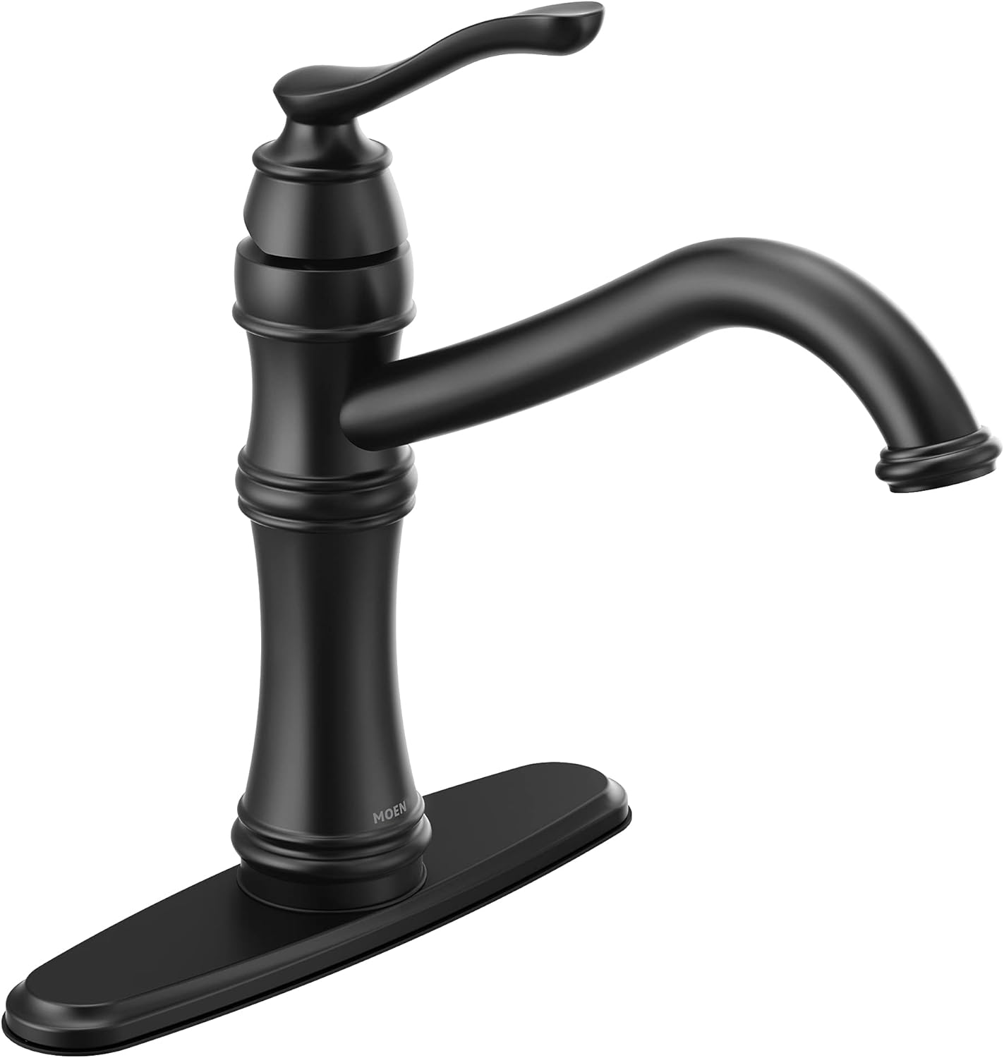Moen 7240BL Belfield Traditional One Handle High Arc Kitchen Faucet with Optional Deckplate Included, Matte Black