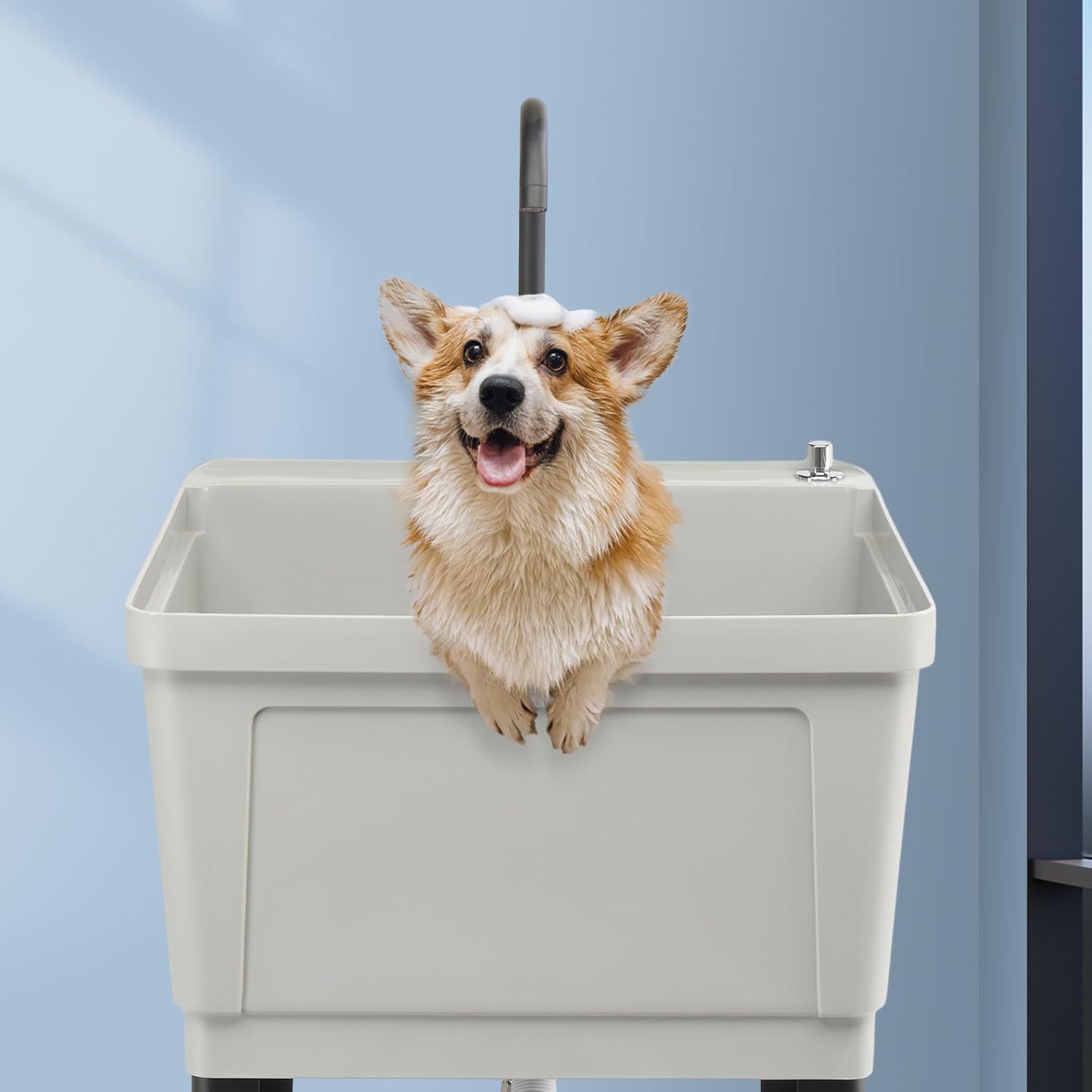VINGLI Utility Sink Laundry Tub for Washing Room, Freestanding Utility Sink with Stainless Steel Faucet (23.6'W×23.6'D×36.2'H, Grey)