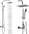 Polish Chrome Exposed Shower System 2 Functional Bathroom Shower Set 8 Inch Square Rainfall Shower Head with Hand Sprayer Wall Mounted