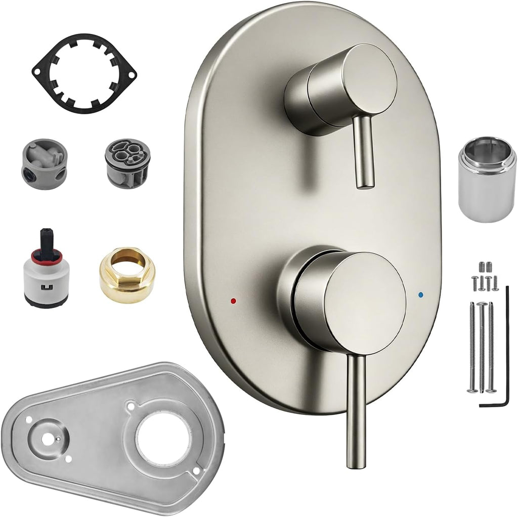 UT3290BN Brushed Nickel Shower Valve Trim Kit Compatible with Moen Align M-CORE 3-Series 2-Handle Shower Faucet Trim Includes 1213 Cartridge for Moen U232 U362 M-CORE Mixing Valve, Valve Require