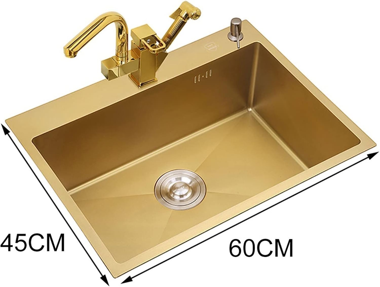 Sink Golden 304 Stainless Steel Sink Handmade Home Sink Single Bowl Kitchen Sink Sink Set Hot and Cold Faucet Multiple Installation Methods,Gold-60 * 45cm
