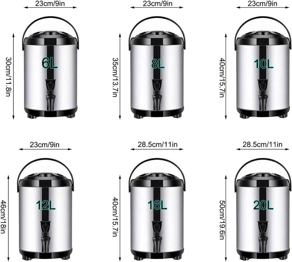Catering Urn, Stainless Steel Insulated Hot Water Dispenser with Faucet - 6L/8L/10L/12L/16L/20L Milk Tea Barrel for Beverages，16 L