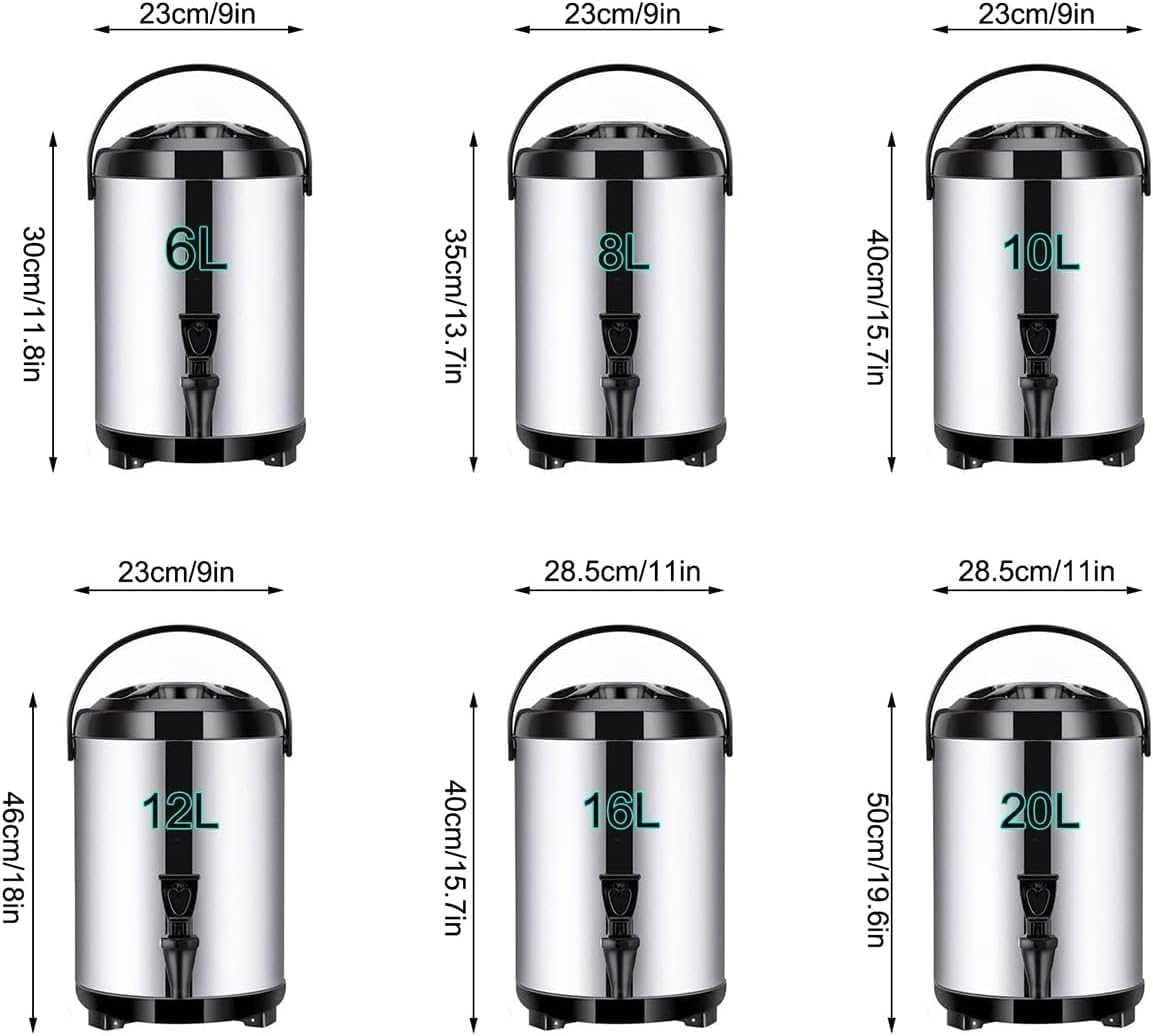 Catering Urn, Stainless Steel Insulated Hot Water Dispenser with Faucet - 6L/8L/10L/12L/16L/20L Milk Tea Barrel for Beverages，16 L
