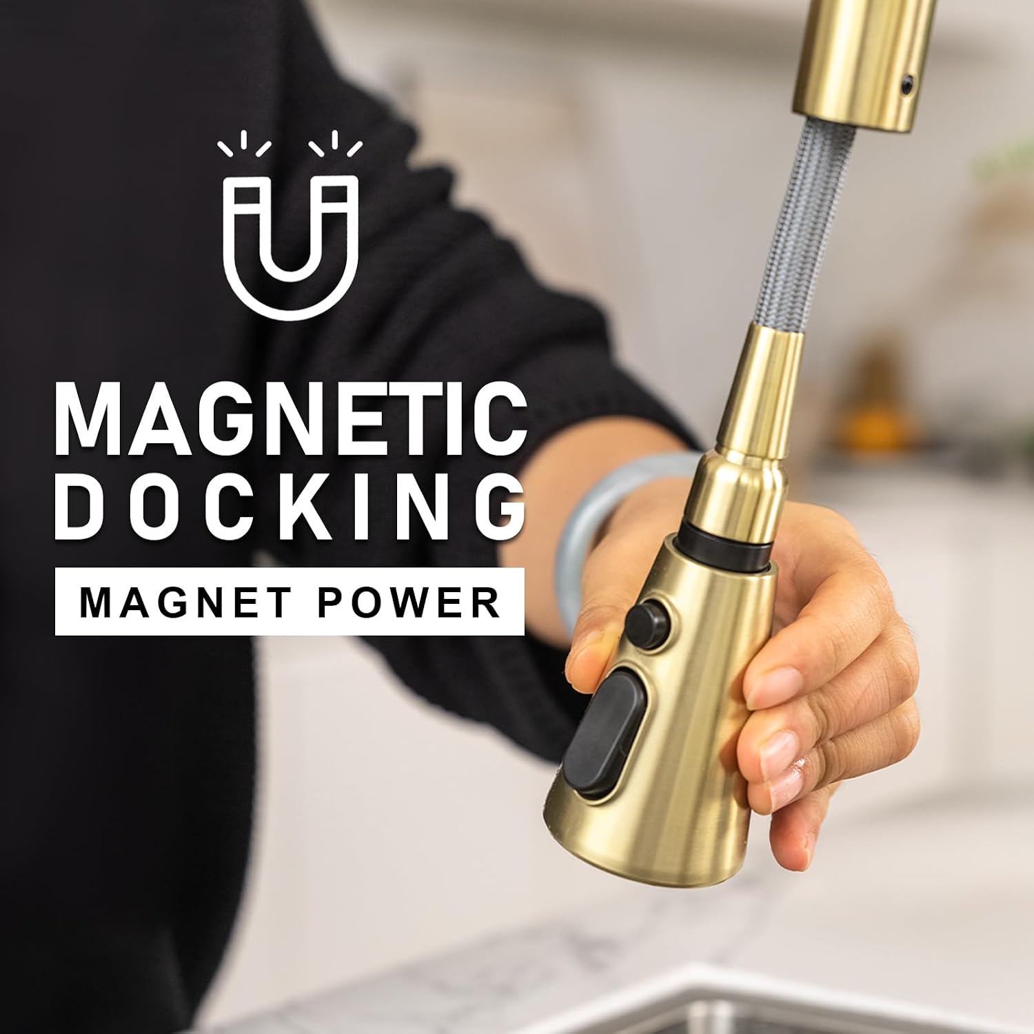 Lava Odoro Brushed Gold Kitchen Faucet with Pull Down Sprayer, Modern Single Handle Kitchen Sink Faucet, Gold Faucet for Kitchen Sink with Magnetic Docking Sprayer and Deck Plate, KF321-SG