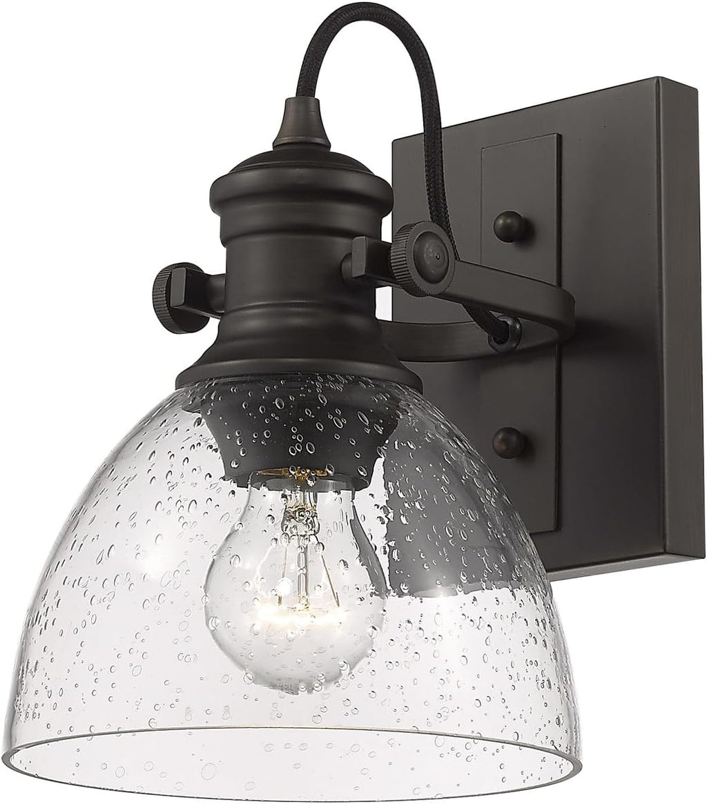 Golden Lighting 3118-BA1 RBZ-SD Hines Vanity Light, Rubbed Bronze with Seeded Glass- Vanity Light, Bathroom Vanity Light, Vanity Lights for Bathroom, Bathroom Light fixtures, Light Fixture