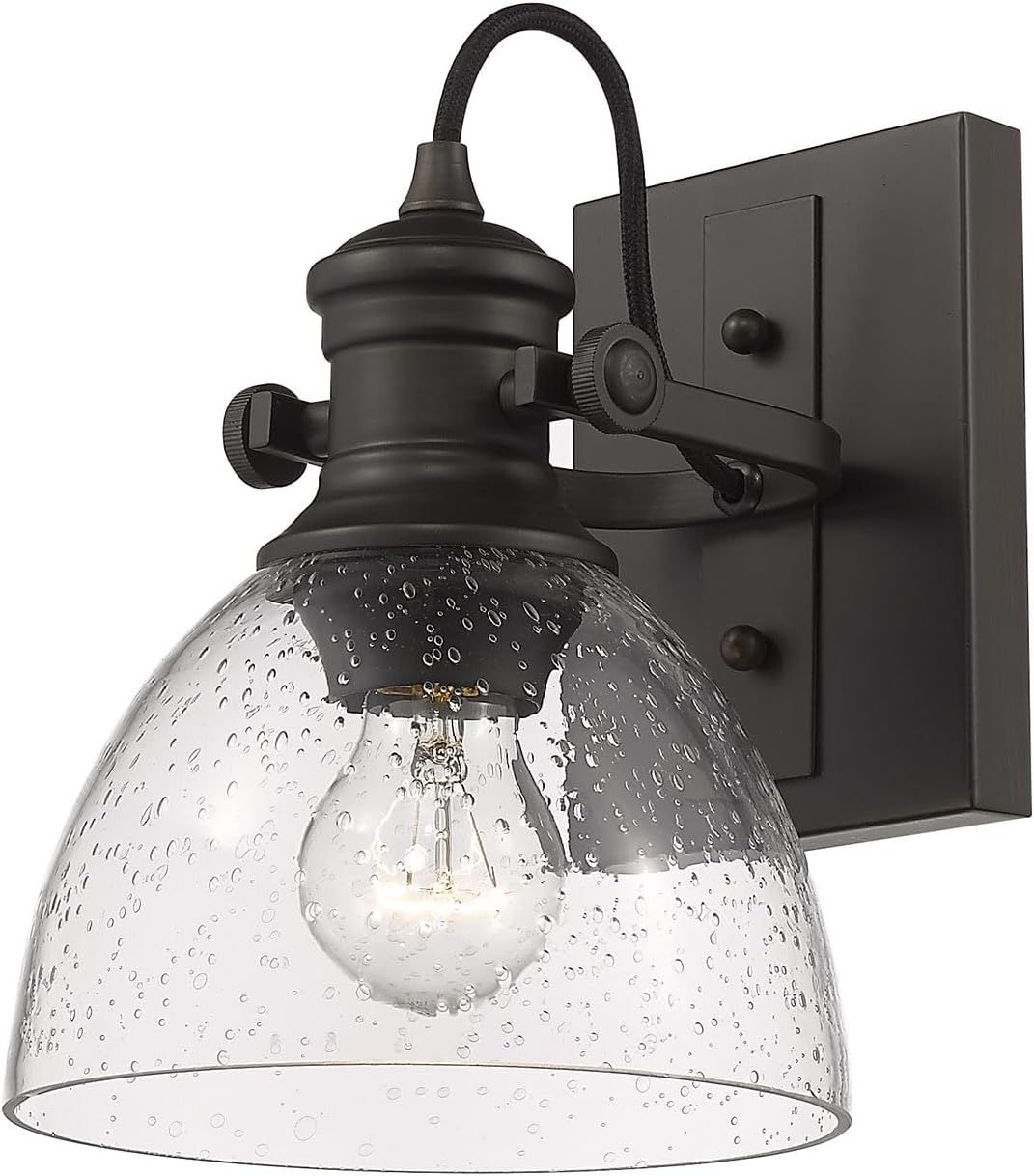 Golden Lighting 3118-BA1 RBZ-SD Hines Vanity Light, Rubbed Bronze with Seeded Glass- Vanity Light, Bathroom Vanity Light, Vanity Lights for Bathroom, Bathroom Light fixtures, Light Fixture