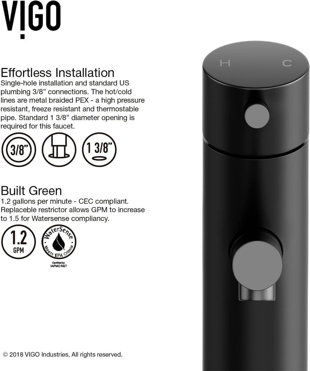 VIGO Noma Single-Handle Single-Hole Mount Bathroom Sink Faucet, 8-Inch, Matte Black, Modern Design, Solid Brass, 1.2 GPM WaterSense & Ceramic Disc Valve, Corrosion-Resistant