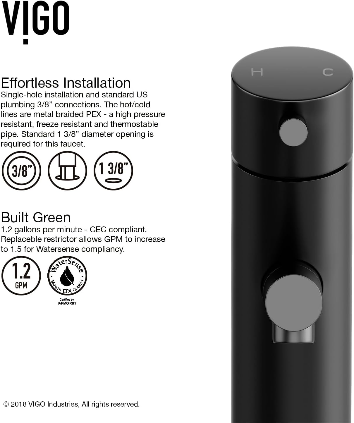 VIGO Noma Single-Handle Single-Hole Mount Bathroom Sink Faucet, 8-Inch, Matte Black, Modern Design, Solid Brass, 1.2 GPM WaterSense & Ceramic Disc Valve, Corrosion-Resistant