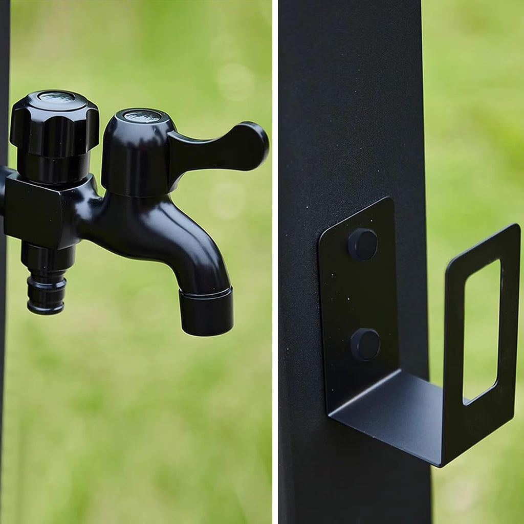 Garden Water Column Outdoor Post Faucet 304 Stainless Steel Vertical Square Water Dispenser Column with Floor Mounted Hydrant Water Tap Black