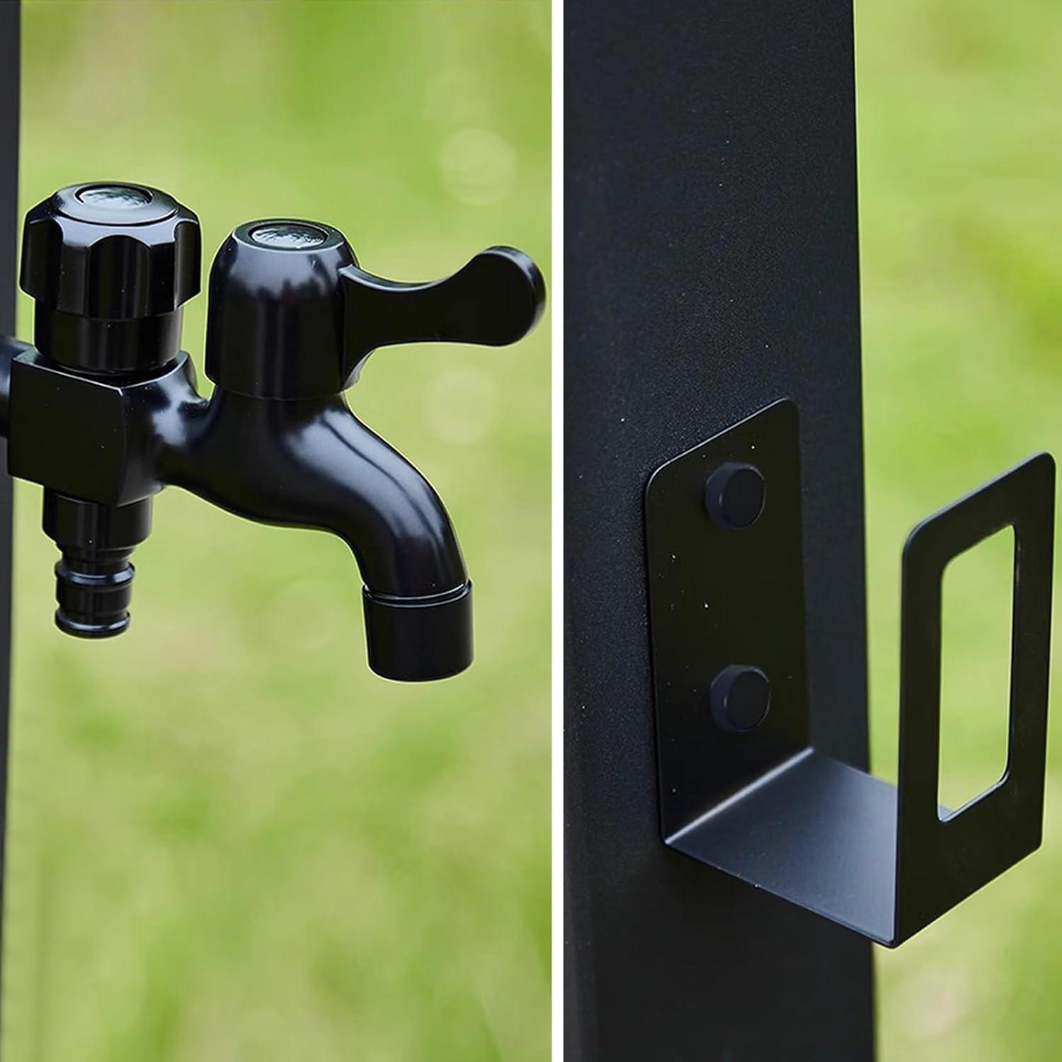 Garden Water Column Outdoor Post Faucet 304 Stainless Steel Vertical Square Water Dispenser Column with Floor Mounted Hydrant Water Tap Black