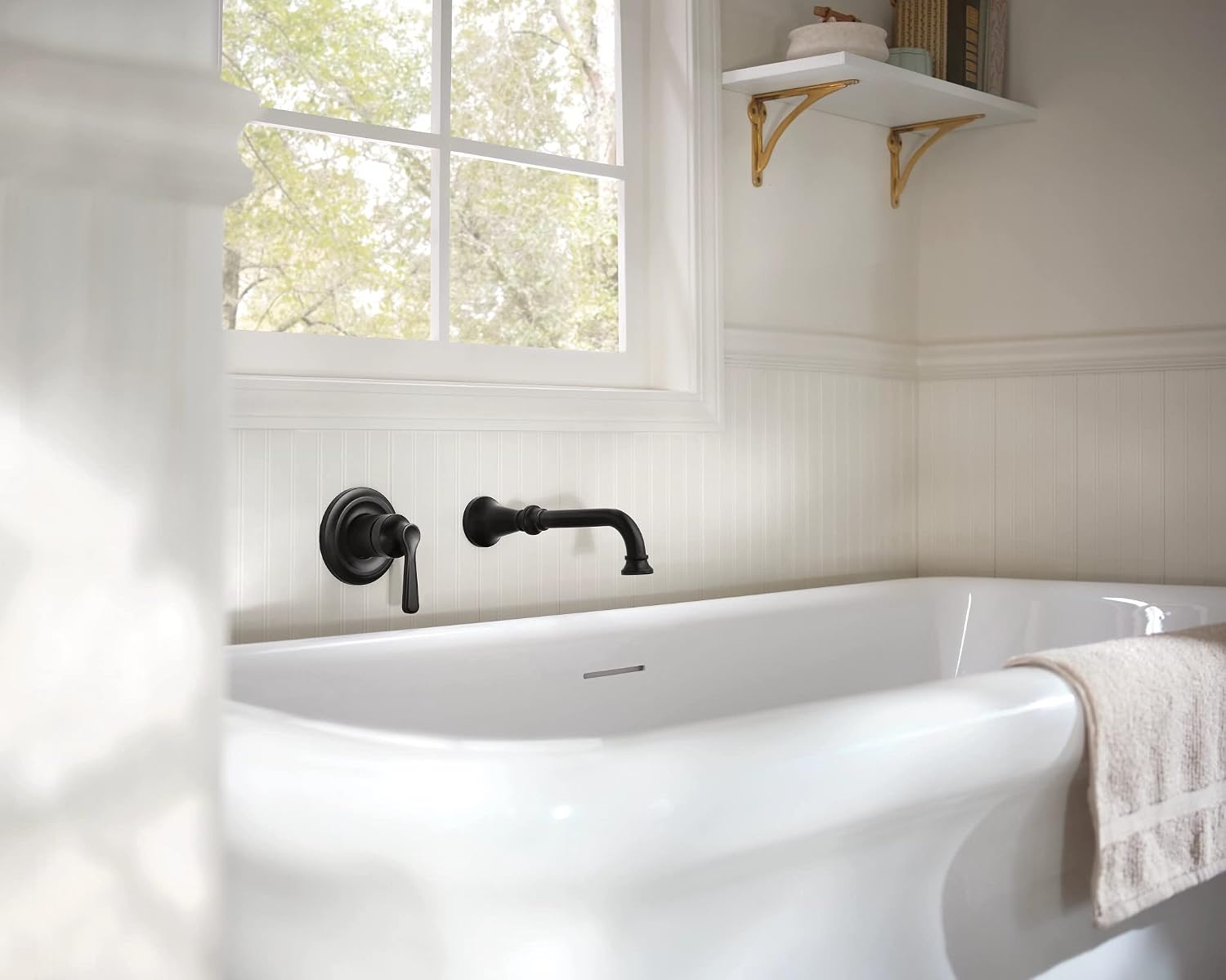 Colinet Matte Black Single Handle Wall Mount Tub Filler High Flow Tub Faucet with 10' Spout Reach, WTS44501BL
