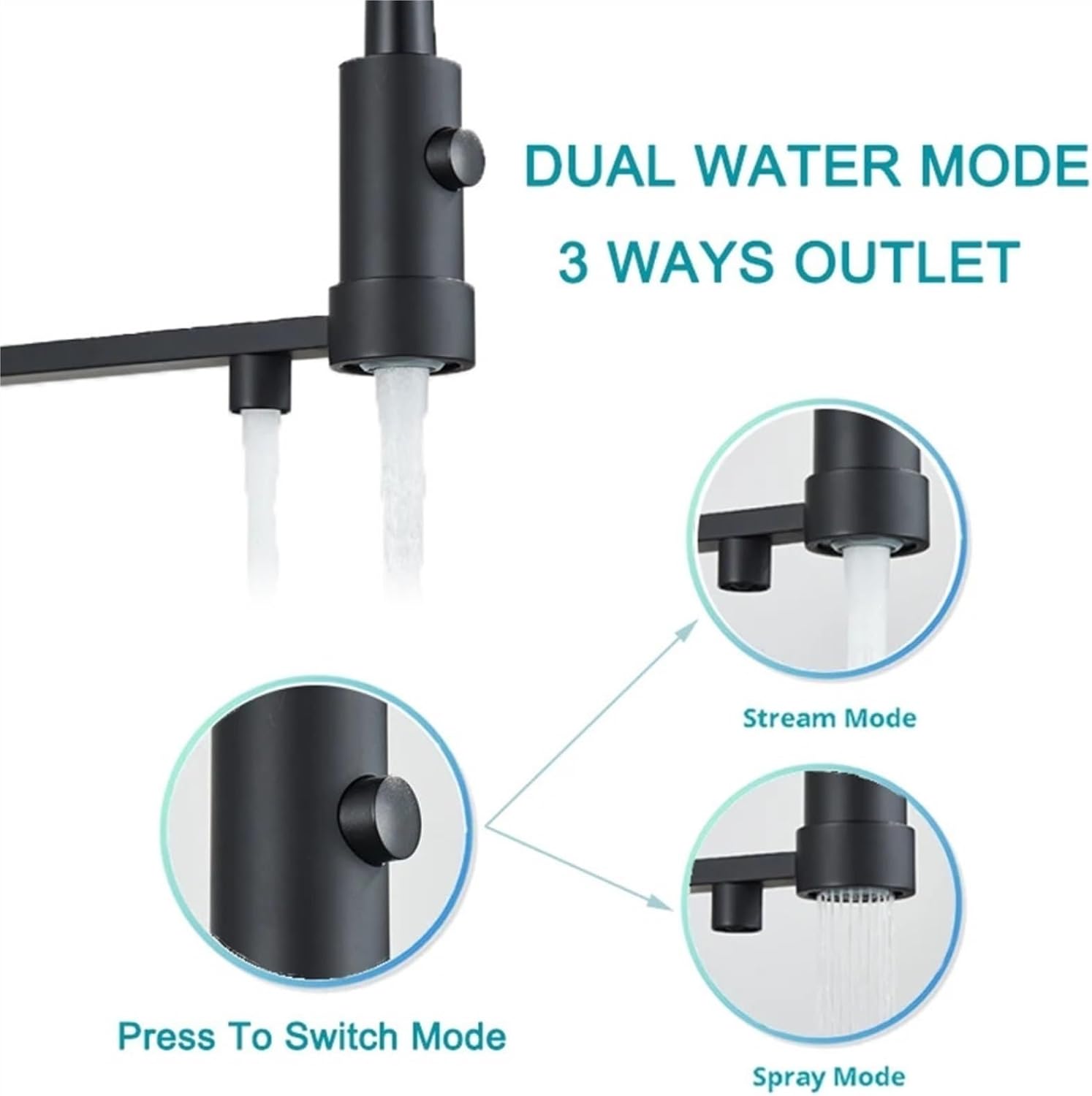 Filtered Kitchen Faucet Pure Drinking Water Brass Kitchen Tap Daul Spout Water Purifier Faucet(Matte Black)