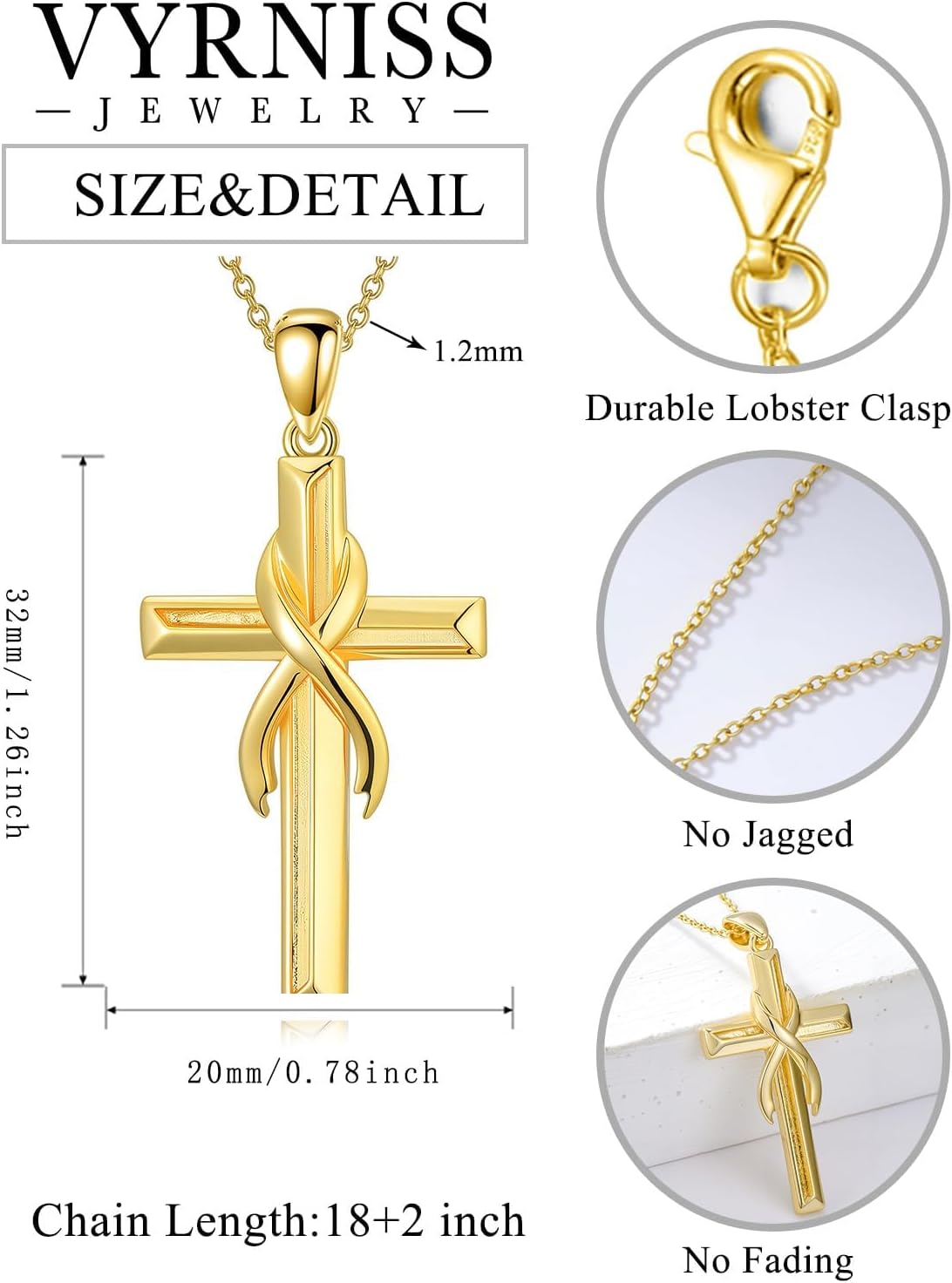 18K Gold Cross Pendant for Women Gold Cross Necklace 18K Gold Jewelry Religious Gift