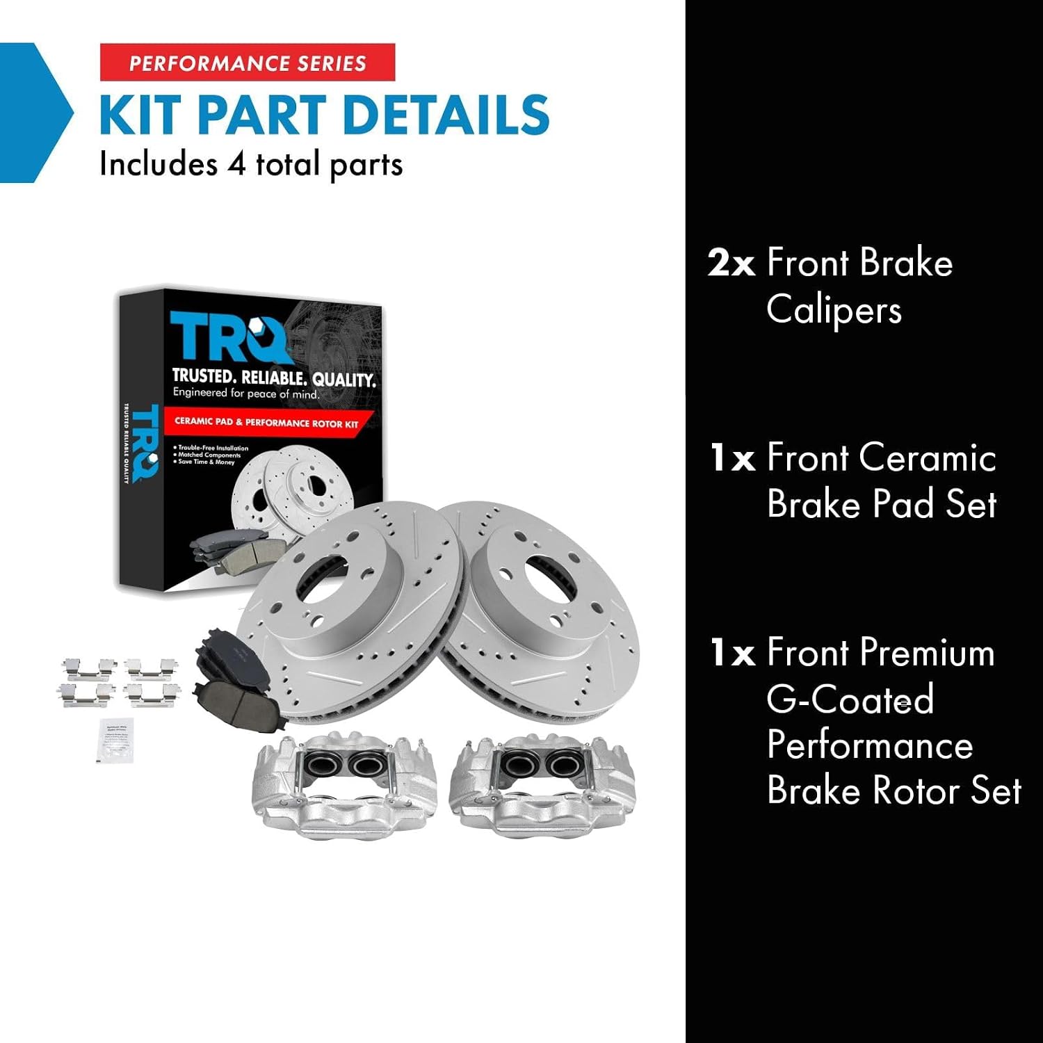 TRQ Performance Front Brake Pad and Rotor Set Ceramic Vented Coated Drilled Slotted Rotors Calipers Compatible with 2005-2015 Toyota Tacoma