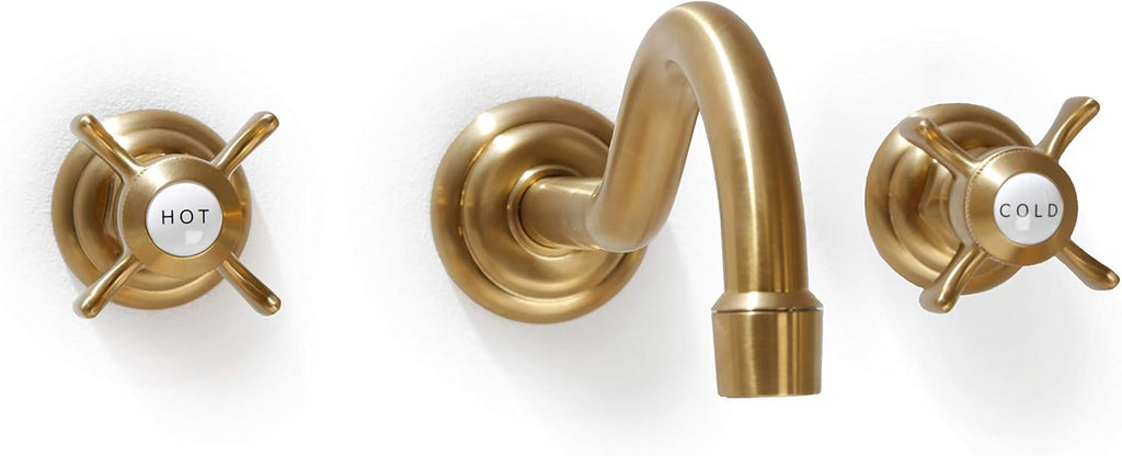 SITGES Antique Wall Faucet,Two Handle Bathroom Sink Wall Mount Faucet with Rough in Valve Included,Gold Brushed